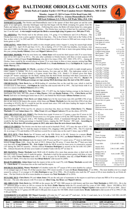 BALTIMORE ORIOLES GAME NOTES Oriole Park at Camden Yards  333 West Camden Street  Baltimore, MD 21201