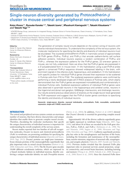 Single-Neuron Diversity Generated by Protocadherin-Β Cluster in Mouse Central and Peripheral Nervous Systems