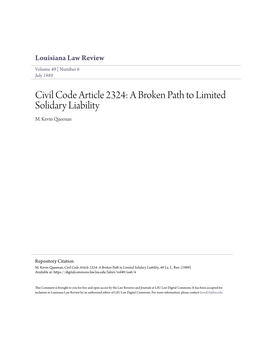 Civil Code Article 2324: a Broken Path to Limited Solidary Liability M