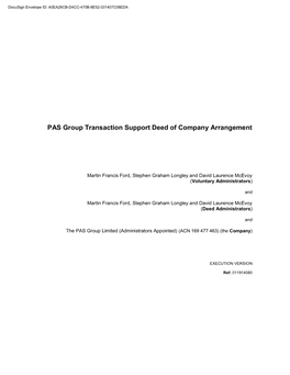PAS Group Transaction Support Deed of Company Arrangement