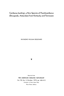 Cambarus Buntingi, a New Species of Puncticambarus (Decapoda, Astacidae) from Kentucky and Tennessee