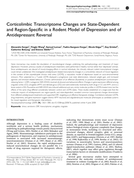 Corticolimbic Transcriptome Changes Are State-Dependent and Region-Specific in a Rodent Model of Depression and of Antidepressant Reversal