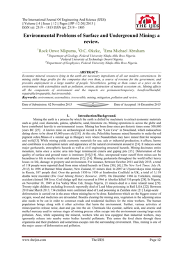 Environmental Problems of Surface and Underground Mining: a Review