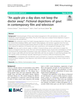Fictional Depictions of Gout in Contemporary Film and Television Christina Derksen1†, Rachel Murdoch2†, Keith J