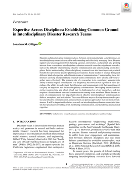 Expertise Across Disciplines: Establishing Common Ground in Interdisciplinary Disaster Research Teams