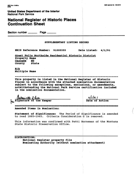 National Register of Historic Places Continuation Sheet