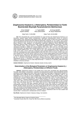 Graphosoma Lineatum (L.) (Heteroptera, Pentatomidae)'Un Farklı Besinlerdeki Biyolojik Parametrelerinin Belirlenmesi