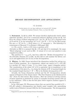 Bruhat Decomposition and Applications (Pdf)