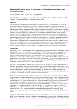 Developing Trichogramma (Hymenoptera: Trichogrammatidae) As a Pest Management Tool