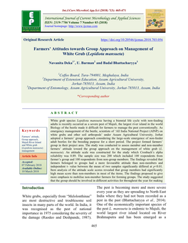 Farmers' Attitudes Towards Group Approach on Management of White Grub (Lepidiota Mansueta)