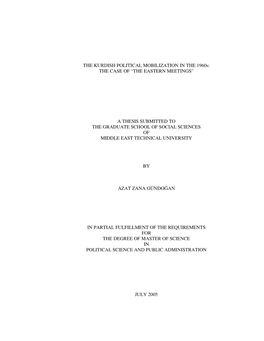 THE KURDISH POLITICAL MOBILIZATION in the 1960S: the CASE of “THE EASTERN MEETINGS”
