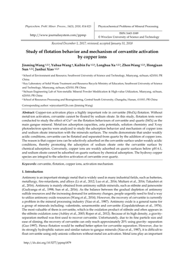 Study of Flotation Behavior and Mechanism of Cervantite Activation by Copper Ions