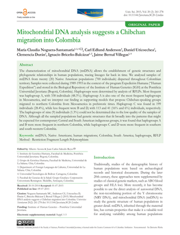 Mitochondrial DNA Analysis Suggests a Chibchan Migration Into Colombia