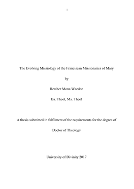 The Evolving Missiology of the Franciscan Missionaries of Mary By