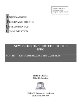 New Projects Submitted to the Ipdc
