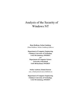 Analysis of the Security of Windows NT