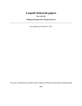 Leopold Stokowski Papers Ms