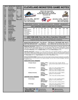 Cleveland Monsters Game Notes