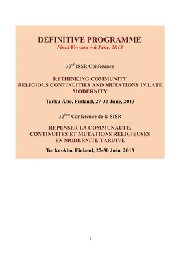 DEFINITIVE PROGRAMME Final Version – 6 June, 2013