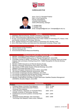 CURRICULUM VITAE Education 1. Habilitation (Remote Sensing