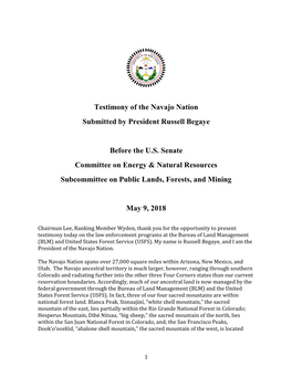 Testimony of the Navajo Nation Submitted by President Russell