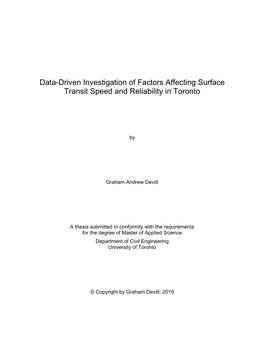 Data-Driven Investigation of Factors Affecting Surface Transit Speed and Reliability in Toronto