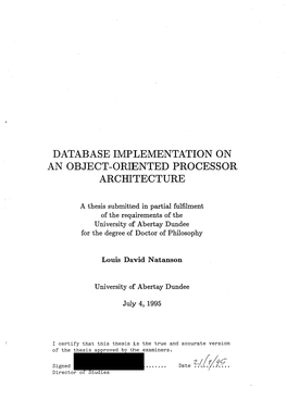 Database Implementation on an Object-Oriented Processor Architecture