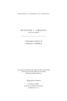 Kenneth I. Greisen 1 9 1 8 - 2 0 0 7