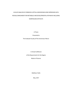 In Silico Analysis of Zebrafish Leptin-A Knockdown Gene Expression Data Reveals Enrichment for Metabolic and Developmental Pathw