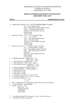 Diesel Powered Equipment Tool List.Pdf