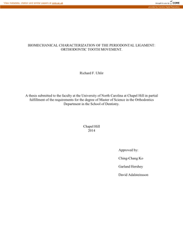 Biomechanical Characterization of the Periodontal Ligament: Orthodontic Tooth Movement