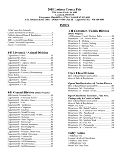 2018 Larimer County Fair INDEX 4-H Livestock / Animal Division 4-H