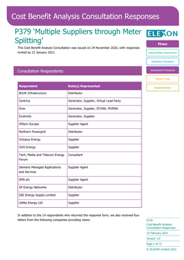 Cost Benefit Analysis Consultation Responses P379