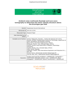 Ambient Noise Multimode Rayleigh and Love Wave Tomography to Determine the Shear Velocity Structure Above the Groningen Gas Field