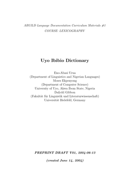 Uyo Ibibio Dictionary