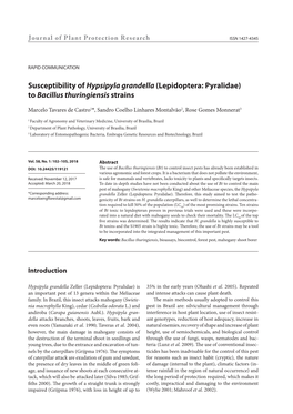 Susceptibility of Hypsipyla Grandella (Lepidoptera: Pyralidae) to Bacillus Thuringiensis Strains