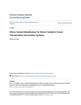 Ohmic Contact Metallization for Silicon Carbide in Future Transportation and Aviation Systems