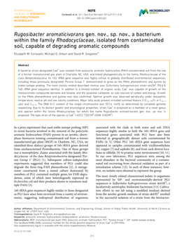 Rugosibacter Aromaticivorans Gen. Nov., Sp. Nov., a Bacterium Within