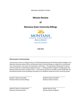 Mission Review of Montana State University Billings