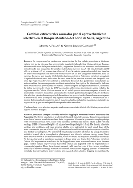 Cambios Estructurales Causados Por El Aprovechamiento Selectivo En El Bosque Montano Del Norte De Salta, Argentina