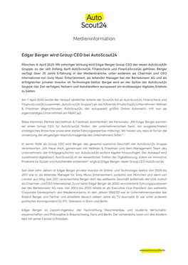 Edgar Berger Wird Group CEO Bei Autoscout24