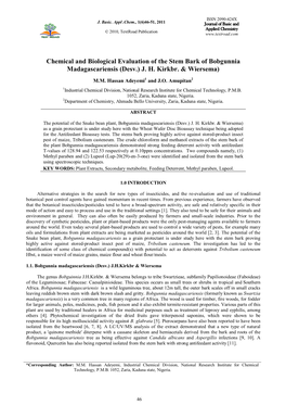 Chemical and Biological Evaluation of the Stem Bark of Bobgunnia Madagascariensis (Desv.) J