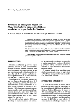 Presencia De Spodoptera Exigua Hb. (Lep.; Noctuidae) Y Sus Agentes Bióticos Asociados En La Provincia De Córdoba