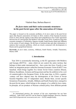 De Facto States and Their Socio-Economic Structures in the Post-Soviet Space After the Annexation of Crimea