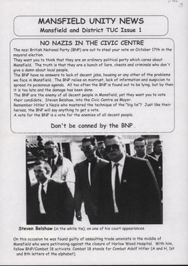 MANSFIELD and DISTRICT TUC -- UNITY IS STRENGTH Trade Unionists in Mansfield Have Been Organising to Fight for the Rights of Mansfield People Since 1893