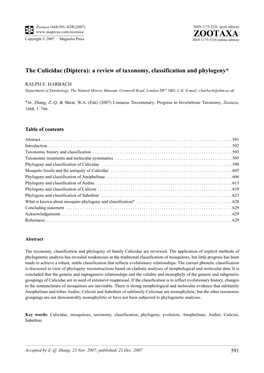 Zootaxa,The Culicidae (Diptera): a Review of Taxonomy, Classification