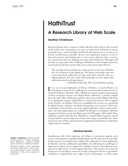 Hathitrust a Research Library at Web Scale