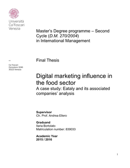 Digital Marketing Influence in the Food Sector a Case Study: Eataly and Its Associated Companies’ Analysis