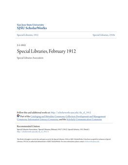 Special Libraries, February 1912 Special Libraries Association