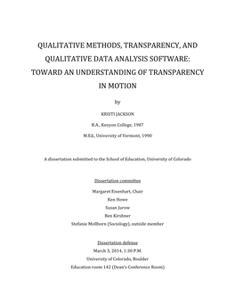 Qualitative Methods, Transparency, and Qualitative Data Analysis Software: Toward an Understanding of Transparency in Motion